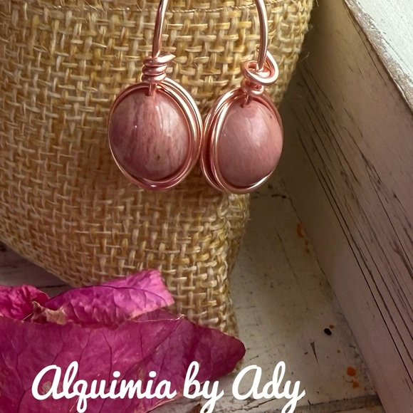 Pink Earrings rose gold rhodonite - Picture 2 of 2